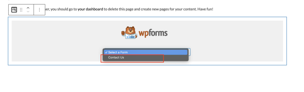 select the form from WP Forms